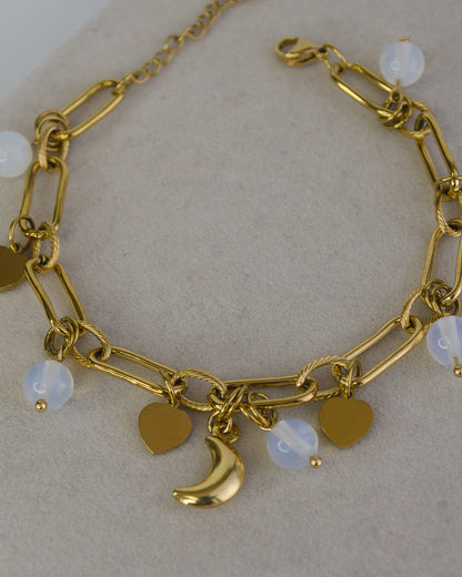 BRACCIALE ACCIAIO E PIETRA DI LUNA