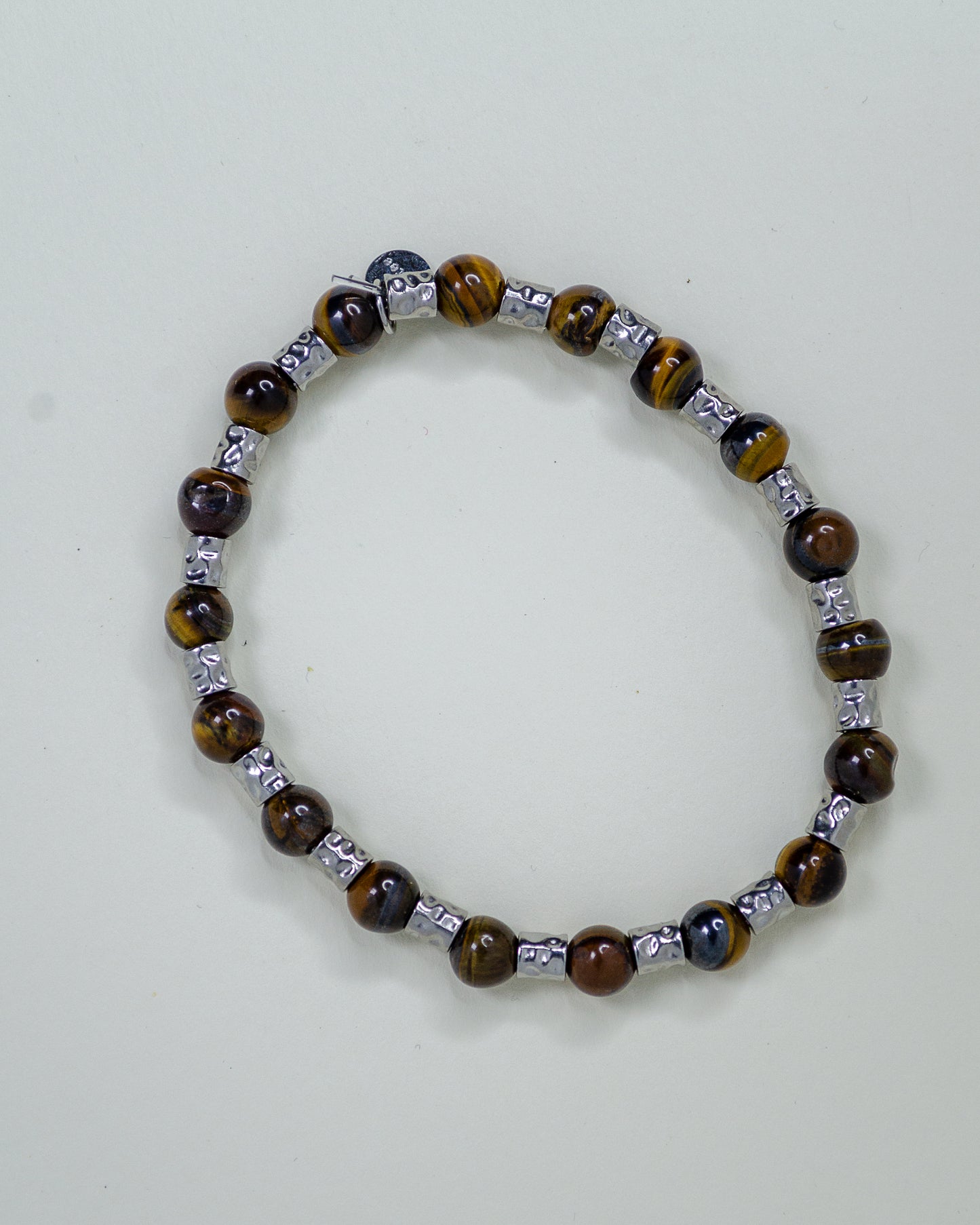 BRACCIALE OCCHIO DI TIGRE E TUBETTI IN ACCIAIO MARTELLATI