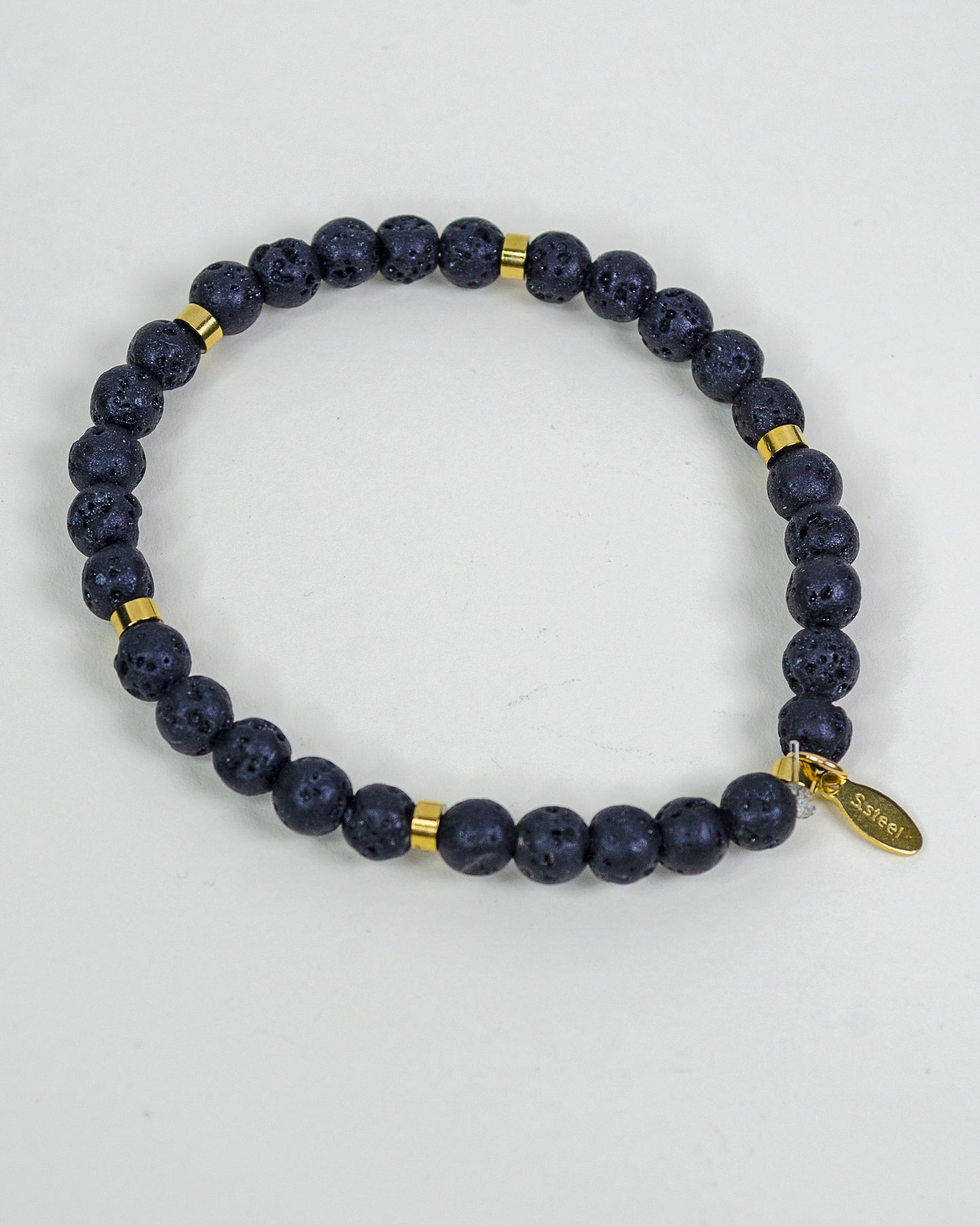 BRACCIALE PIETRA LAVICA E DISTANZIATORI IN ACCIAIO